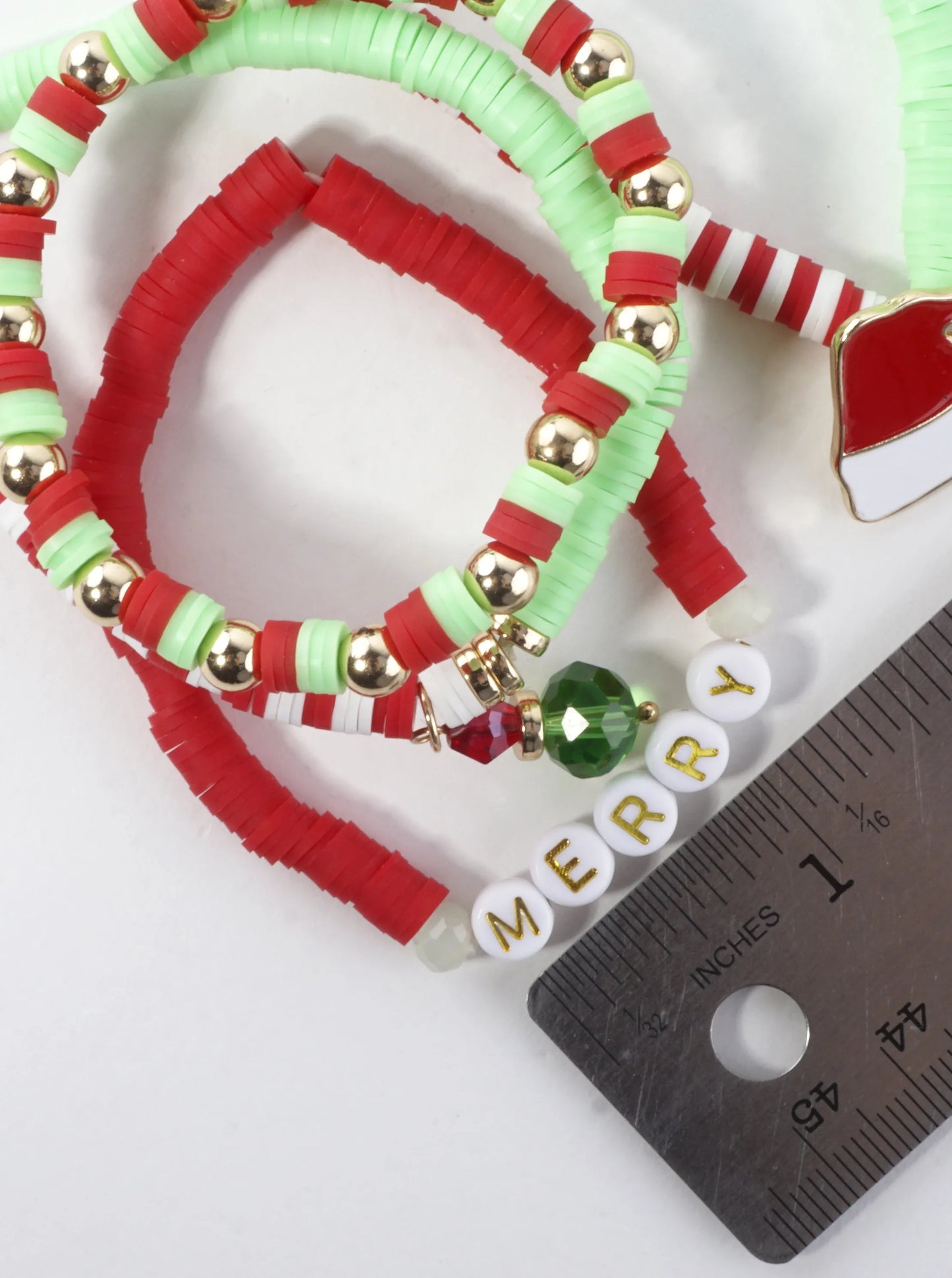 4-PC Set Enameled Santa Hat Stretch Bracelets