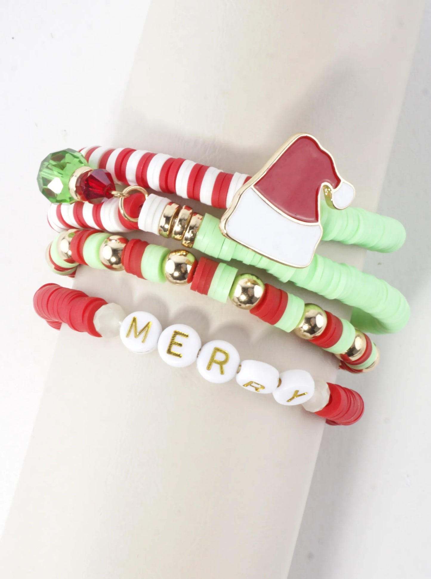 4-PC Set Enameled Santa Hat Stretch Bracelets