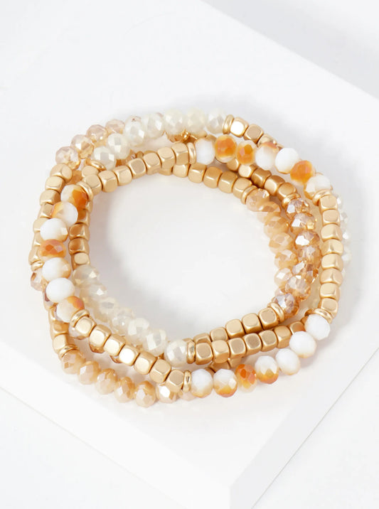 4-PC-Set Metallic Square-Bead And Faceted Glass-Bead Stackable Stretch Bracelet