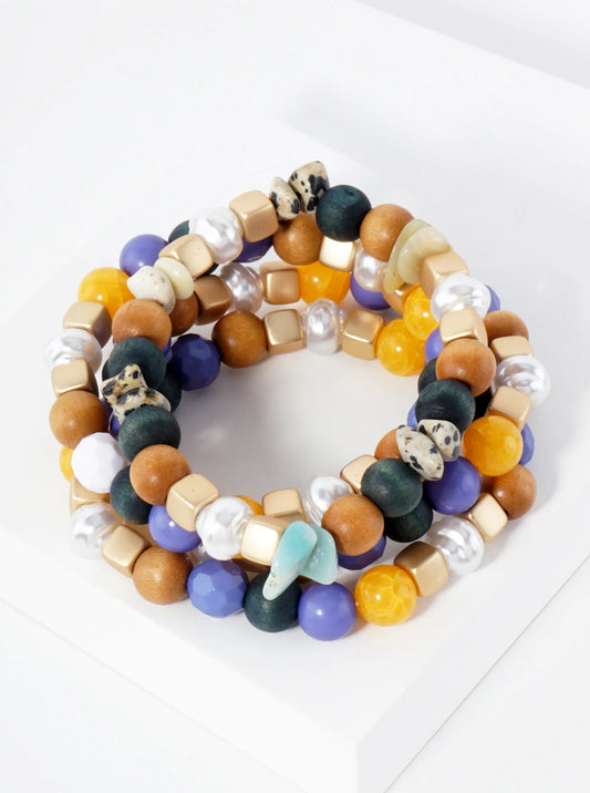 4-PC-Set Multi Beaded Stackable Stretch Bracelet