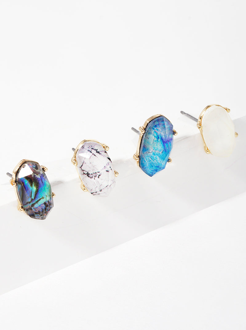 4-Prong Faceted Glass Bead Post Stud Earrings
