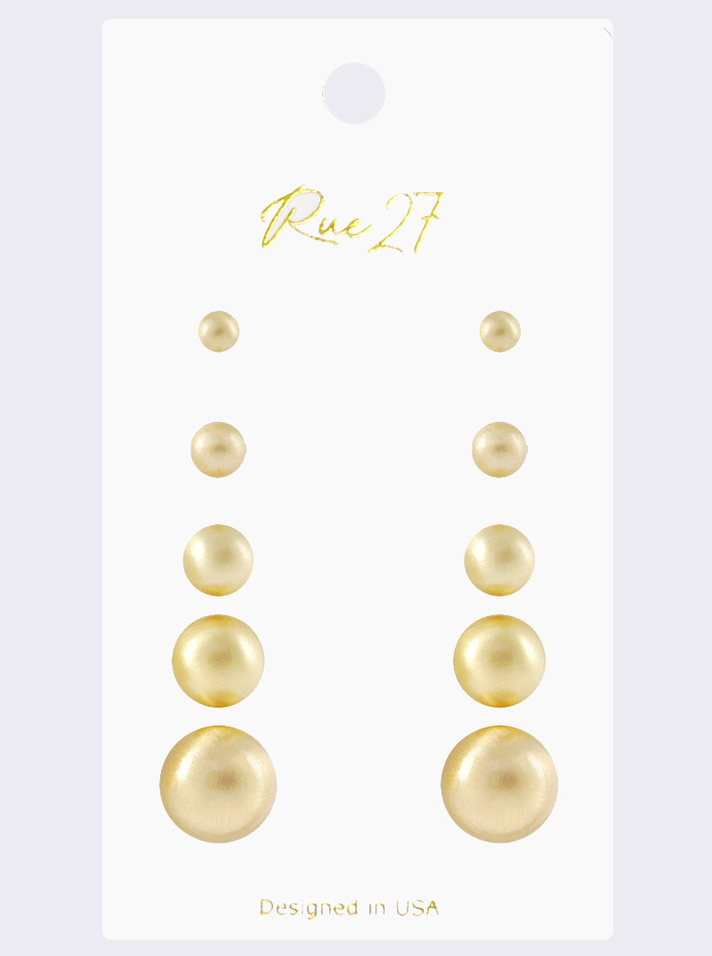 6 To 10mm Set Of 3 Glass Pearl Post Stud Earrings