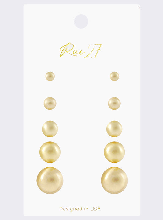6 To 10mm Set Of 3 Glass Pearl Post Stud Earrings