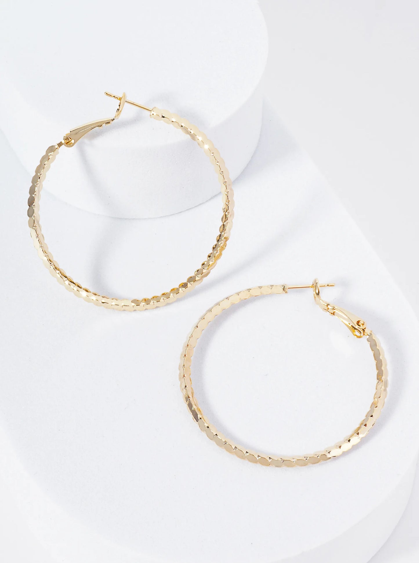 40mm 14K-Gold-Dipped 4-Sided Sparkling Textured Brass Latch-Back Hoop Earrings