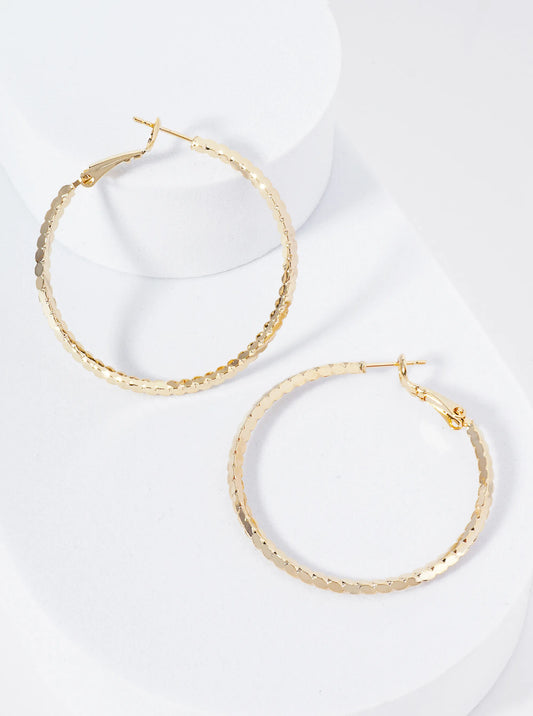 40mm 14K-Gold-Dipped 4-Sided Sparkling Textured Brass Latch-Back Hoop Earrings