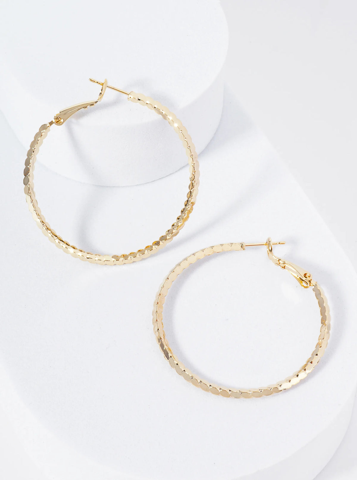 40mm 14K-Gold-Dipped 4-Sided Sparkling Textured Brass Latch-Back Hoop Earrings
