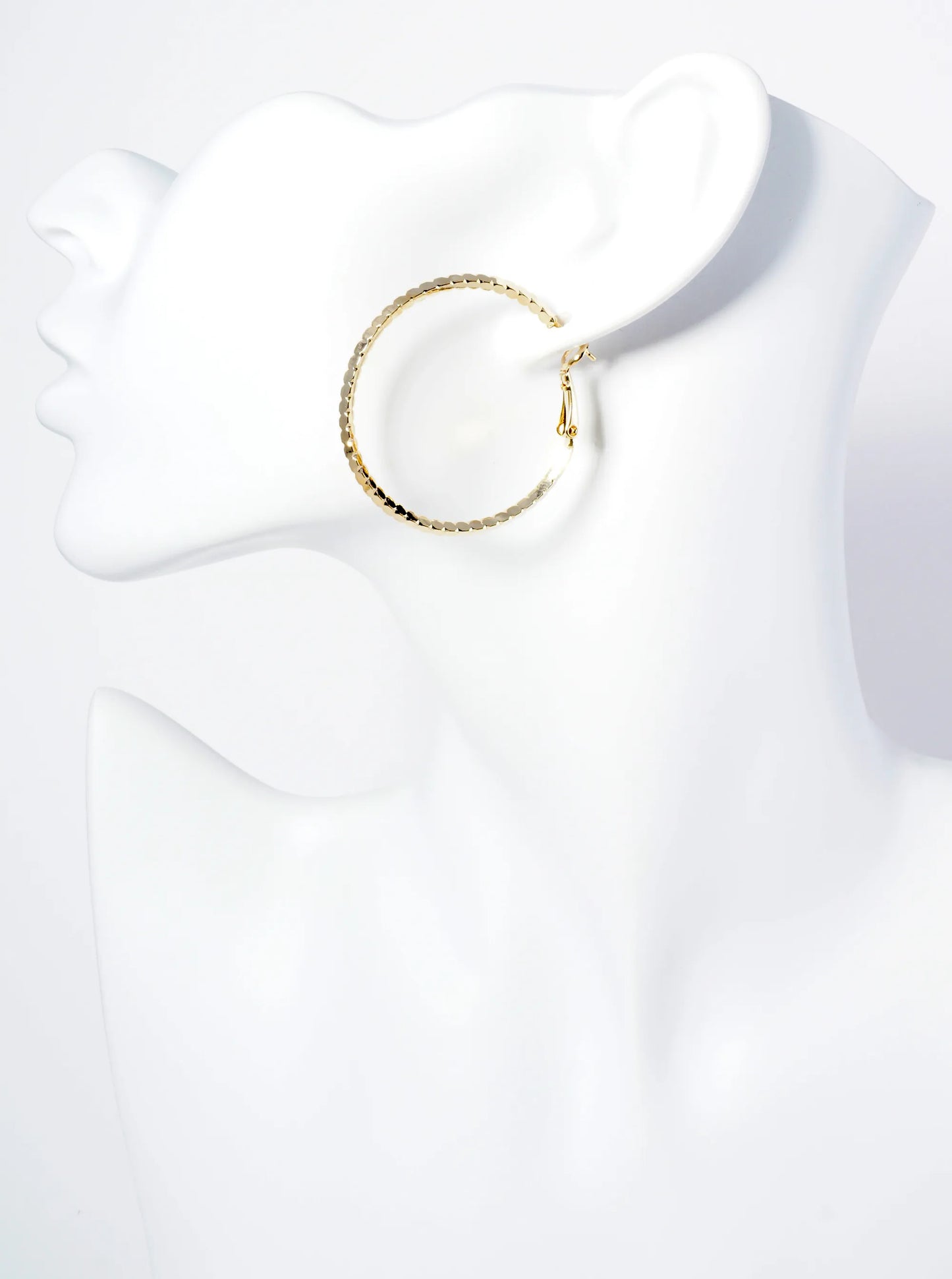 40mm 14K-Gold-Dipped 4-Sided Sparkling Textured Brass Latch-Back Hoop Earrings