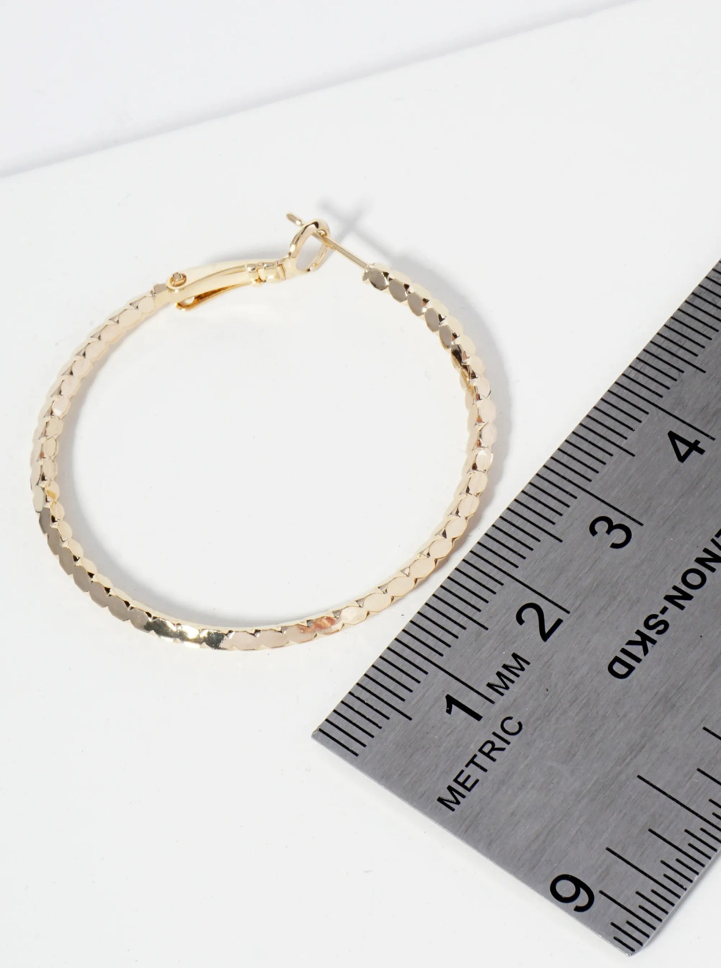 40mm 14K-Gold-Dipped 4-Sided Sparkling Textured Brass Latch-Back Hoop Earrings
