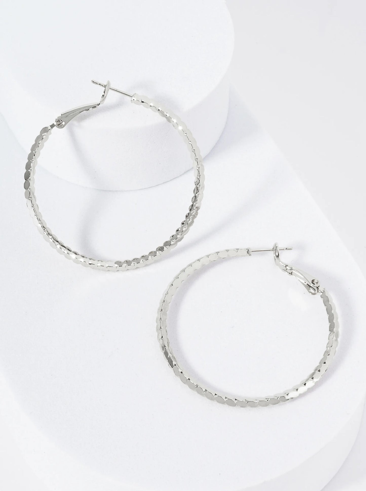 40mm 14K-Gold-Dipped 4-Sided Sparkling Textured Brass Latch-Back Hoop Earrings