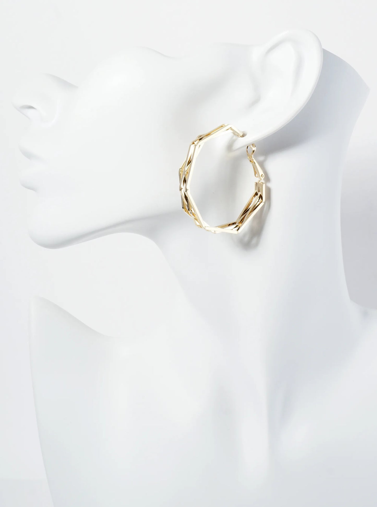 40mm 14K-Gold-Dipped Four Overlapping Octagon Geometric Latch-Back Hoop Earrings