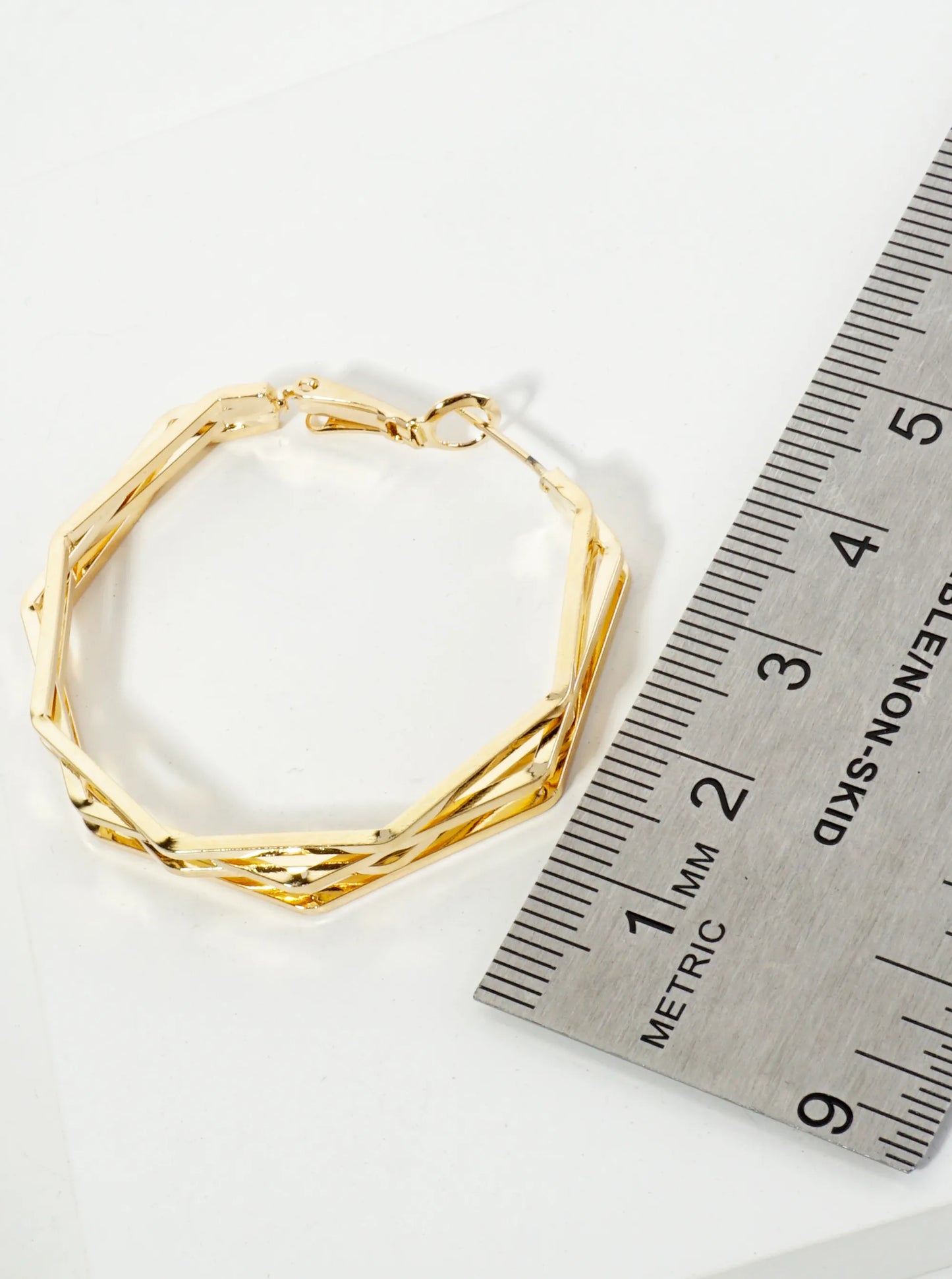40mm 14K-Gold-Dipped Four Overlapping Octagon Geometric Latch-Back Hoop Earrings