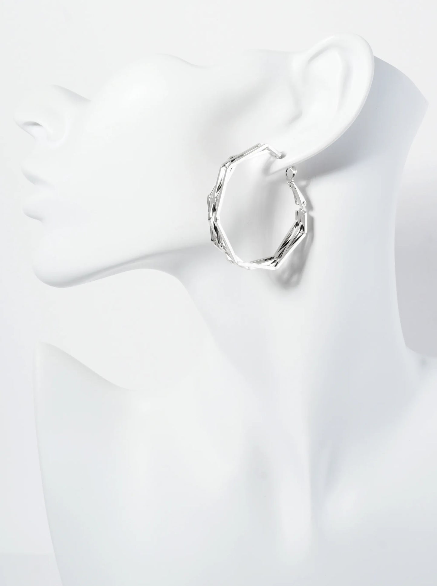 40mm 14K-Gold-Dipped Four Overlapping Octagon Geometric Latch-Back Hoop Earrings