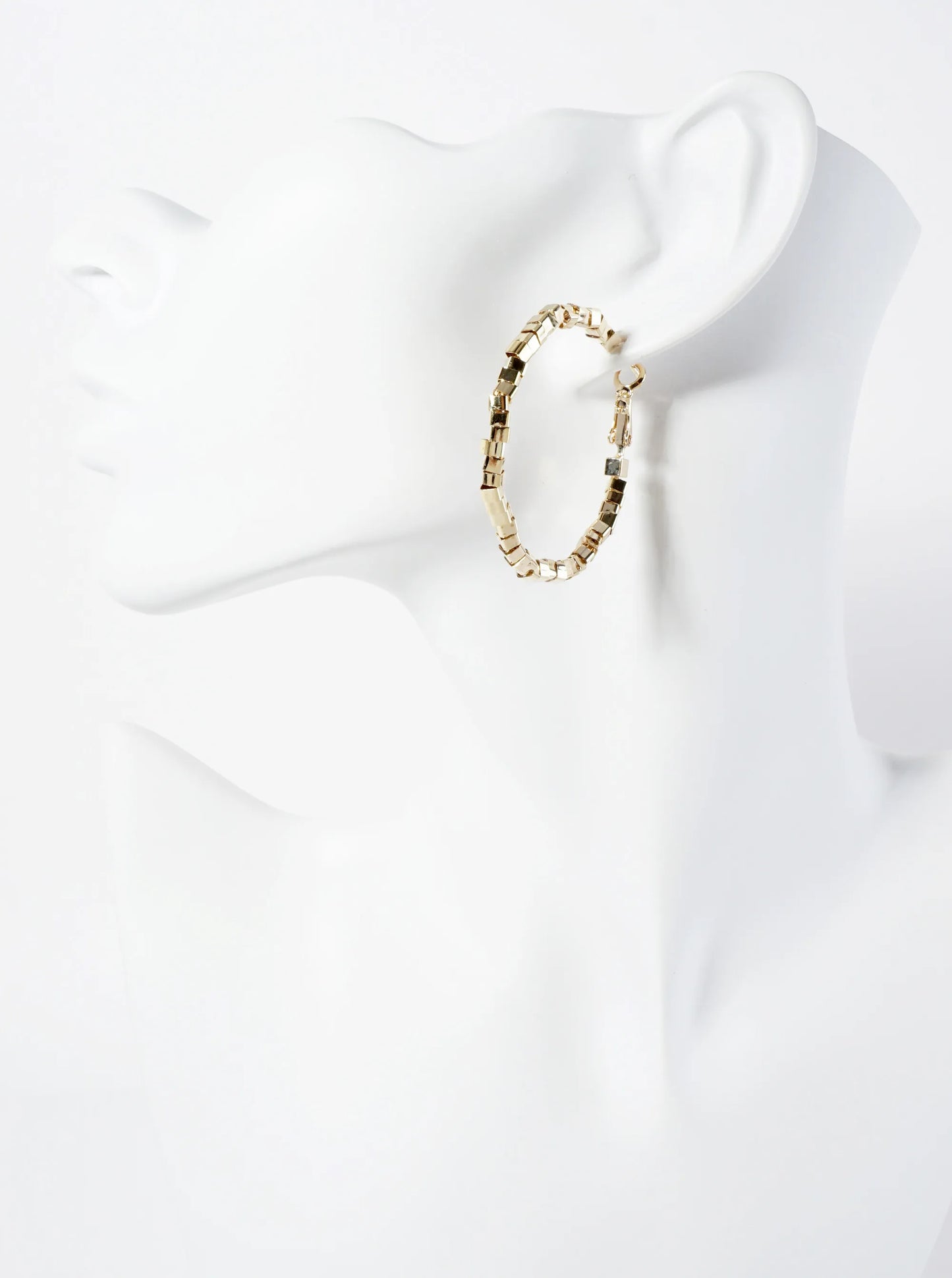 40mm 14K-Gold-Dipped Geometric Square Beaded Latch-back Hoop Earrings