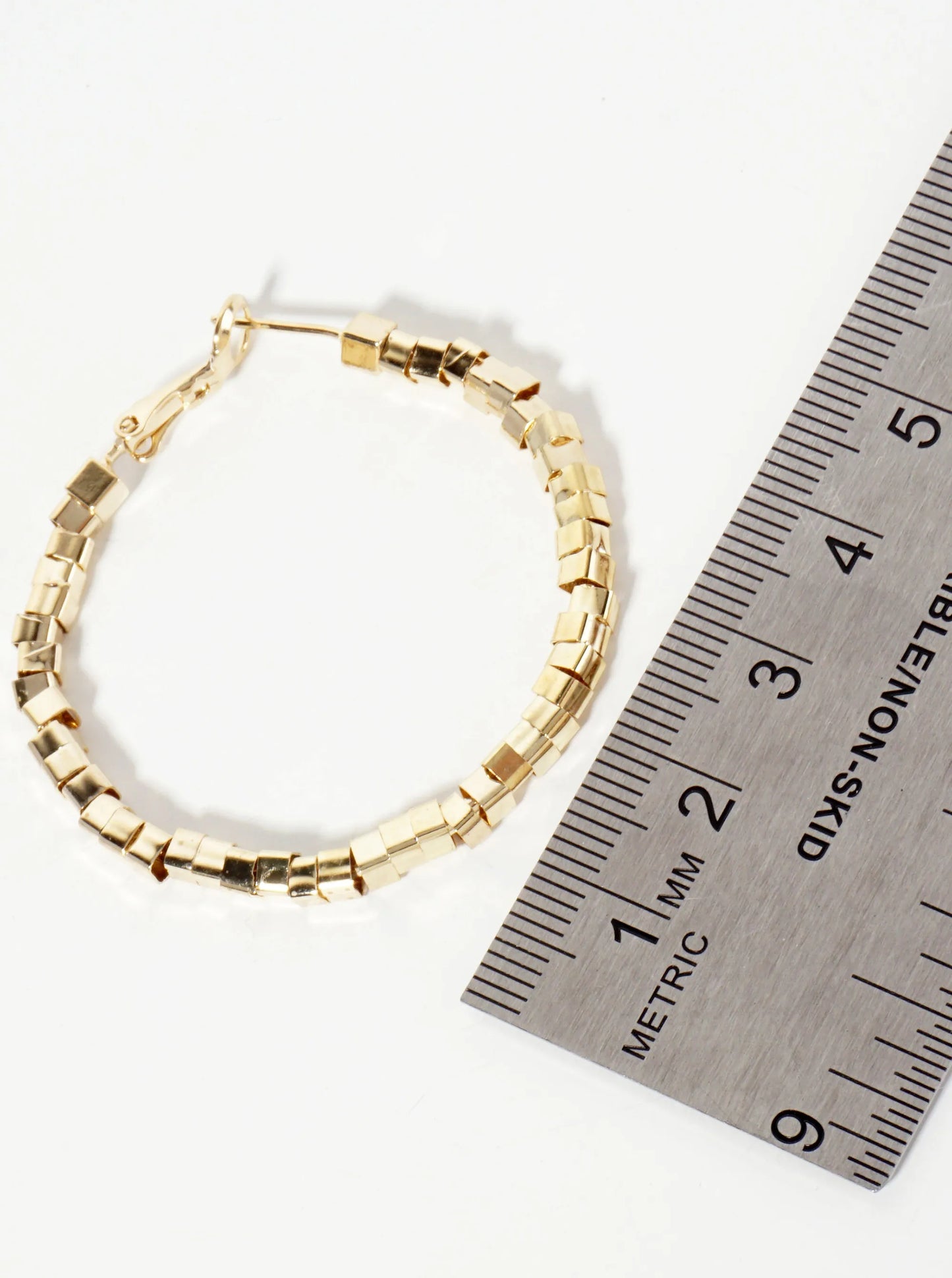 40mm 14K-Gold-Dipped Geometric Square Beaded Latch-back Hoop Earrings