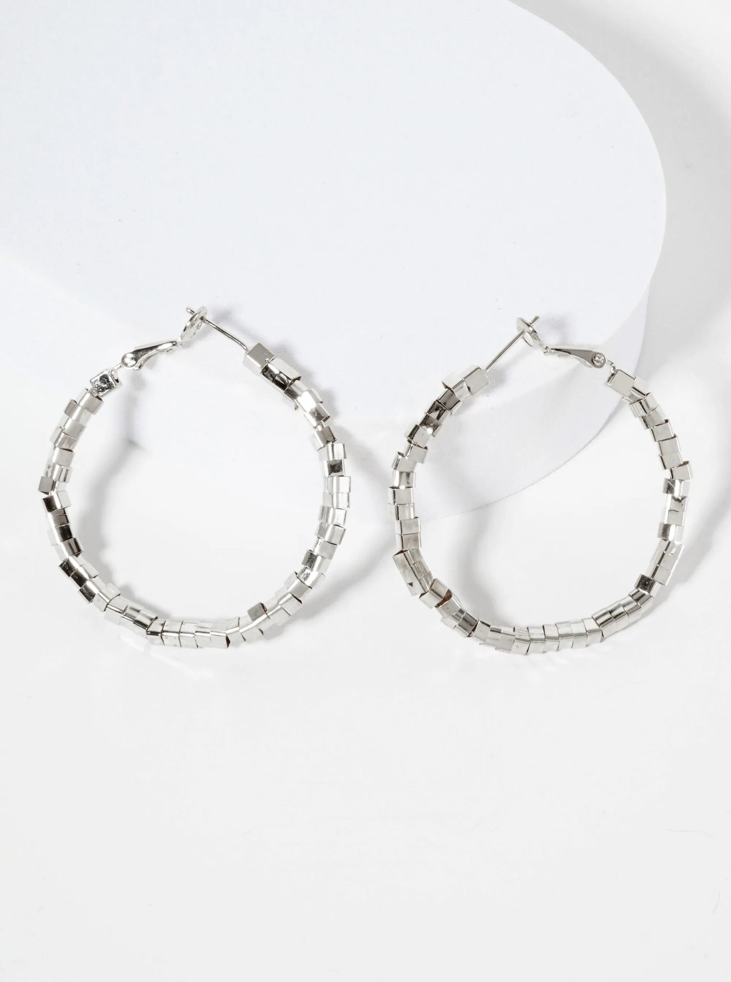 40mm 14K-Gold-Dipped Geometric Square Beaded Latch-back Hoop Earrings