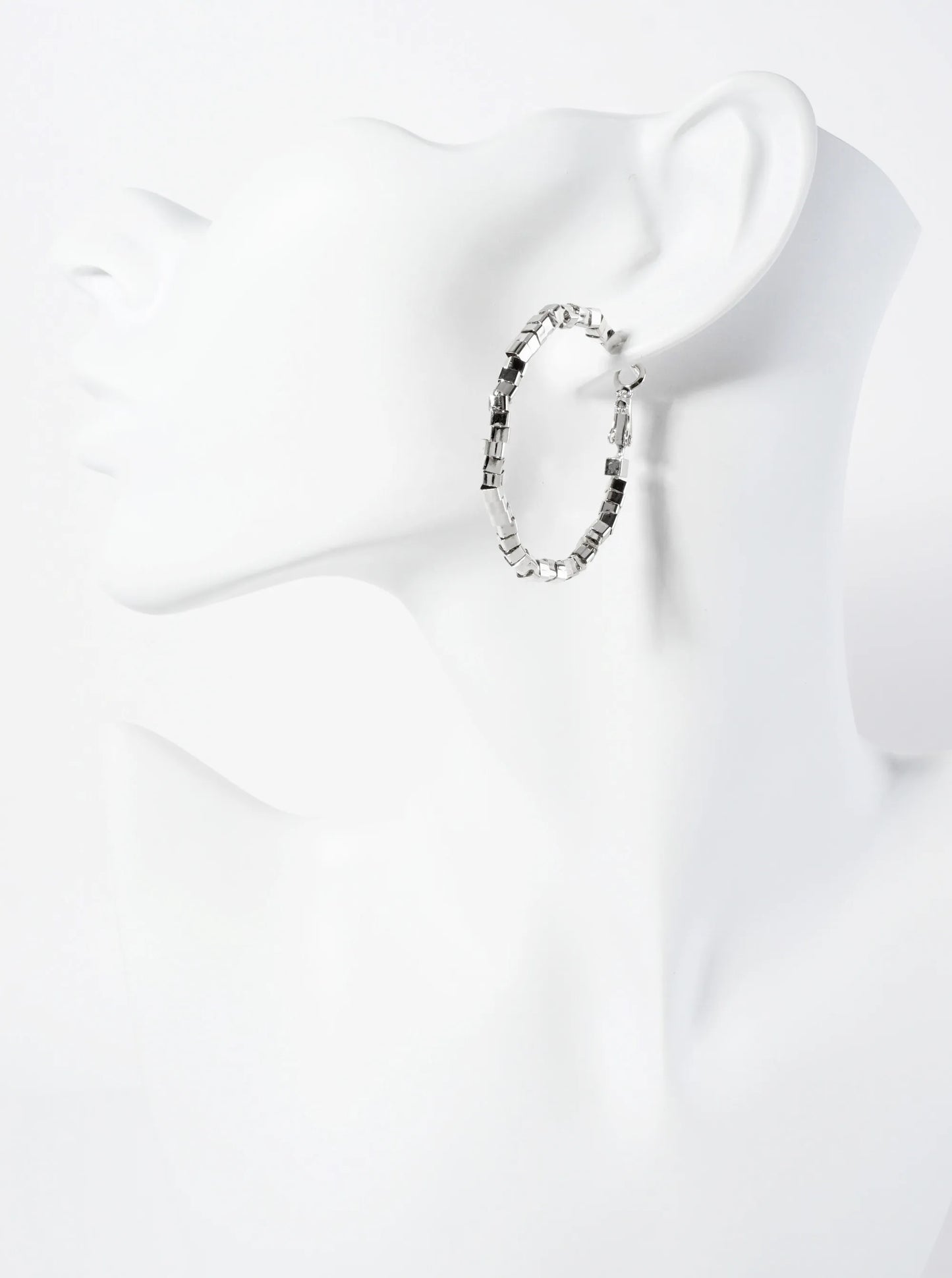 40mm 14K-Gold-Dipped Geometric Square Beaded Latch-back Hoop Earrings