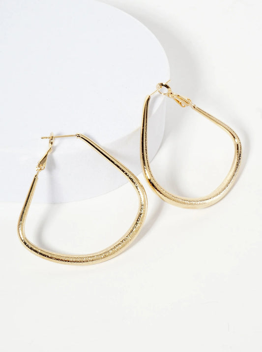 40mm 14K-Gold-Dipped Shimmer-texture Circular-Sector Tapered Latch-back Hoop Earrings