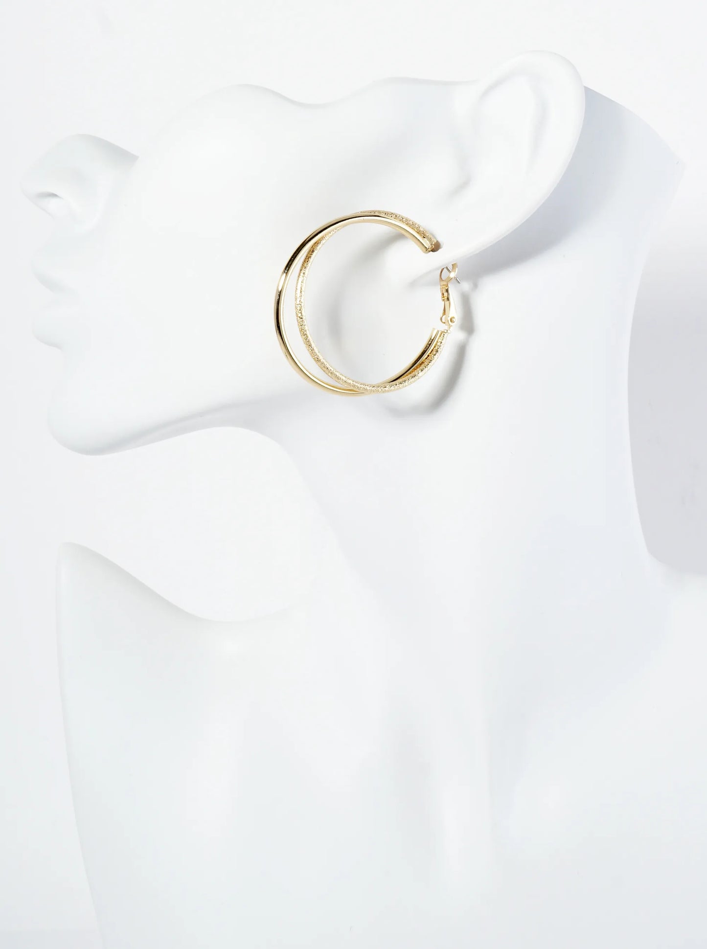 40mm 14K-Gold-Dipped Textured Two Interlocking Latch-Back Hoop Earrings
