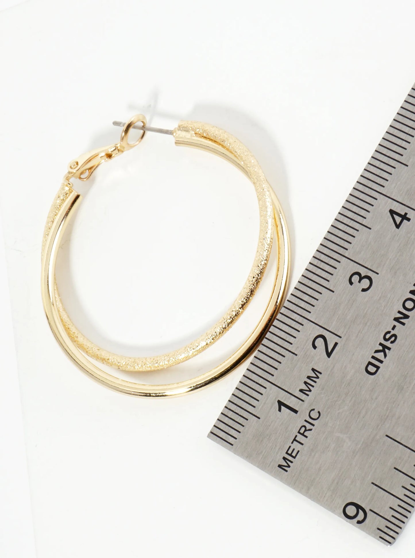 40mm 14K-Gold-Dipped Textured Two Interlocking Latch-Back Hoop Earrings