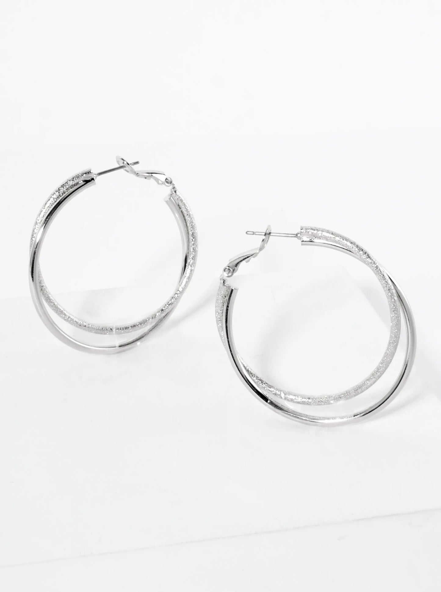 40mm 14K-Gold-Dipped Textured Two Interlocking Latch-Back Hoop Earrings