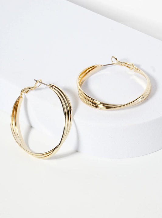 40mm 14K-Gold-Dipped Three Twisted Lines Latch-Back Hoop Earrings