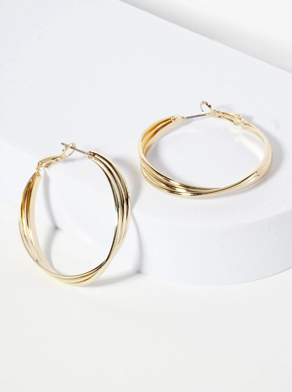 40mm 14K-Gold-Dipped Three Twisted Lines Latch-Back Hoop Earrings