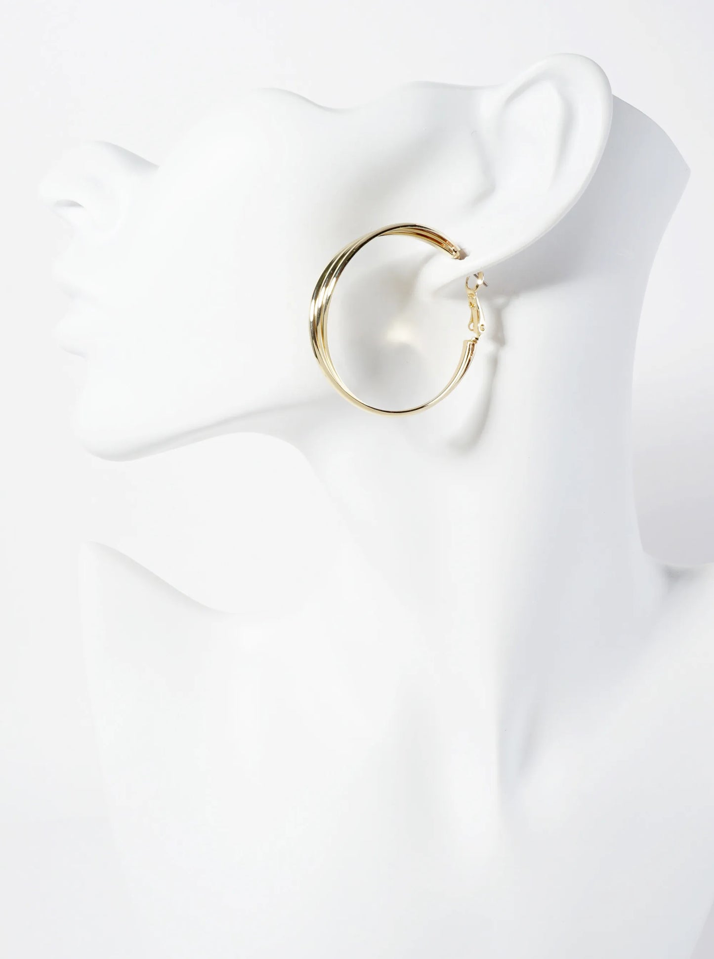 40mm 14K-Gold-Dipped Three Twisted Lines Latch-Back Hoop Earrings