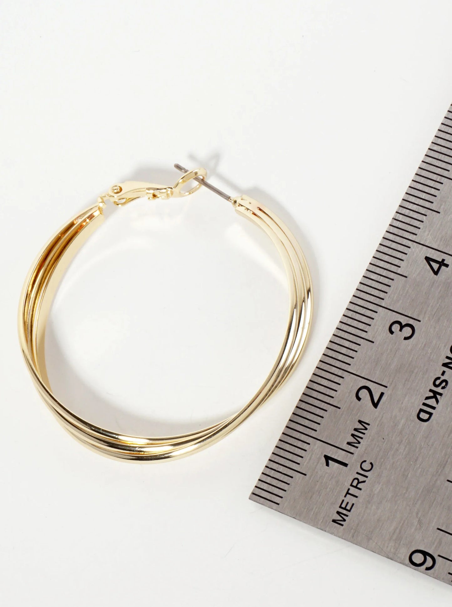 40mm 14K-Gold-Dipped Three Twisted Lines Latch-Back Hoop Earrings