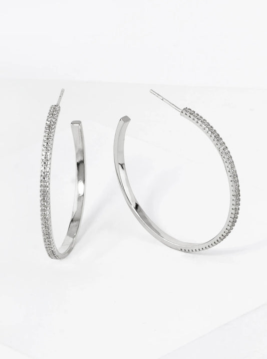 40mm 18K Gold Dipped Double Row Micro Pave Cubic Zirconia Open Hoop Earrings