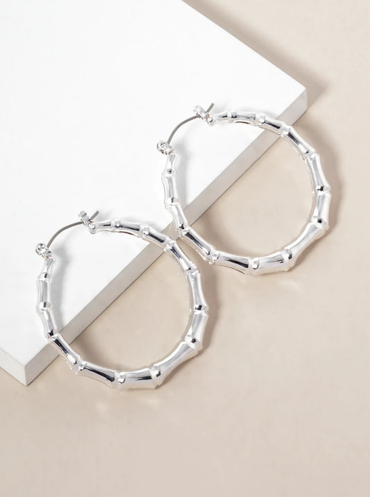 40mm Bamboo Metallic Hollow Hoop Earrings