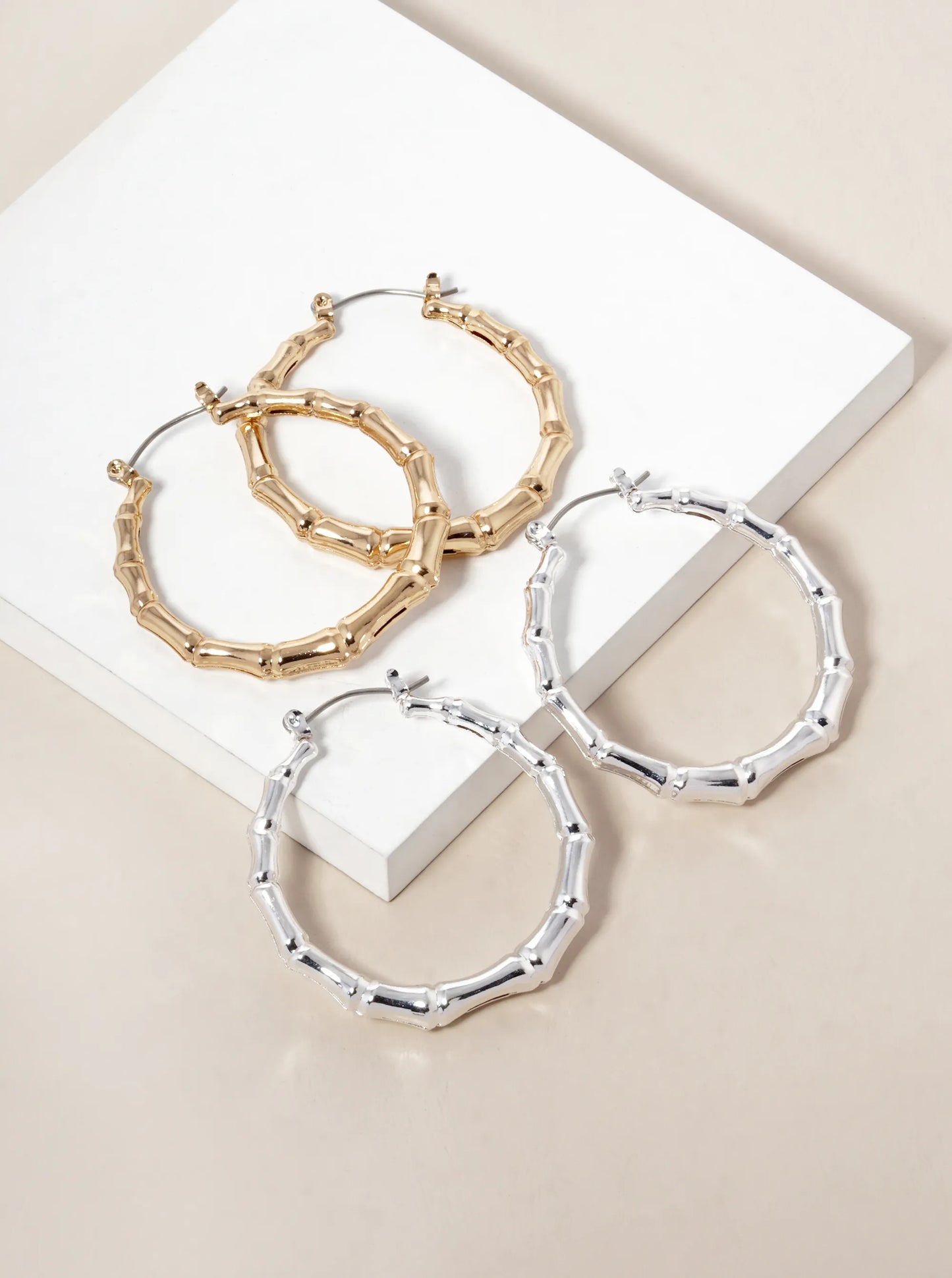 40mm Bamboo Metallic Hollow Hoop Earrings
