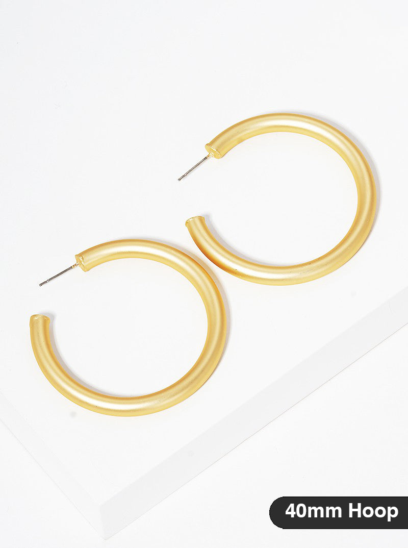 40mm Bold Brass Hollow Hoop Earrings Matte Gold