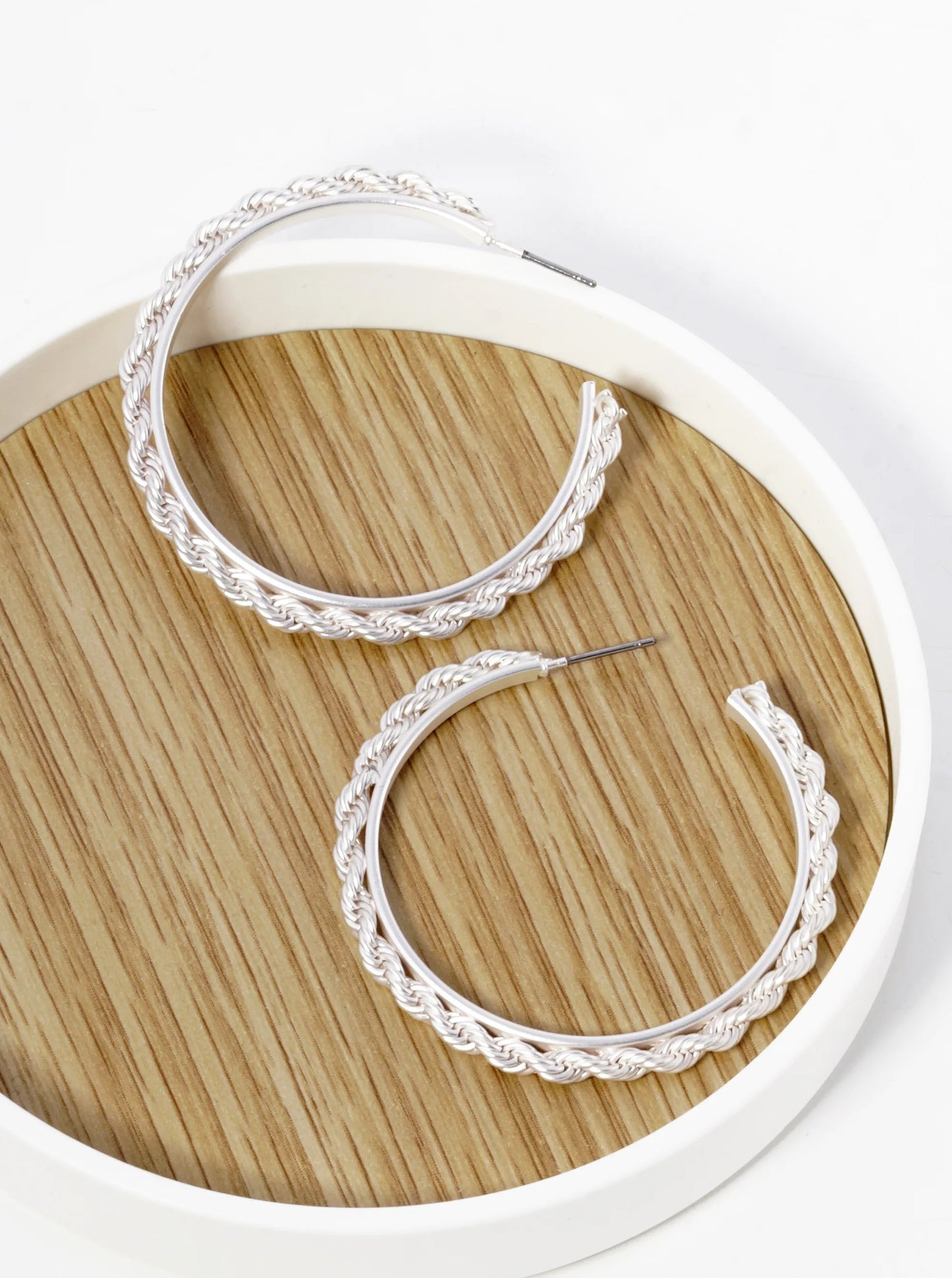40mm Braided Rope Chain Open Hoop Earrings