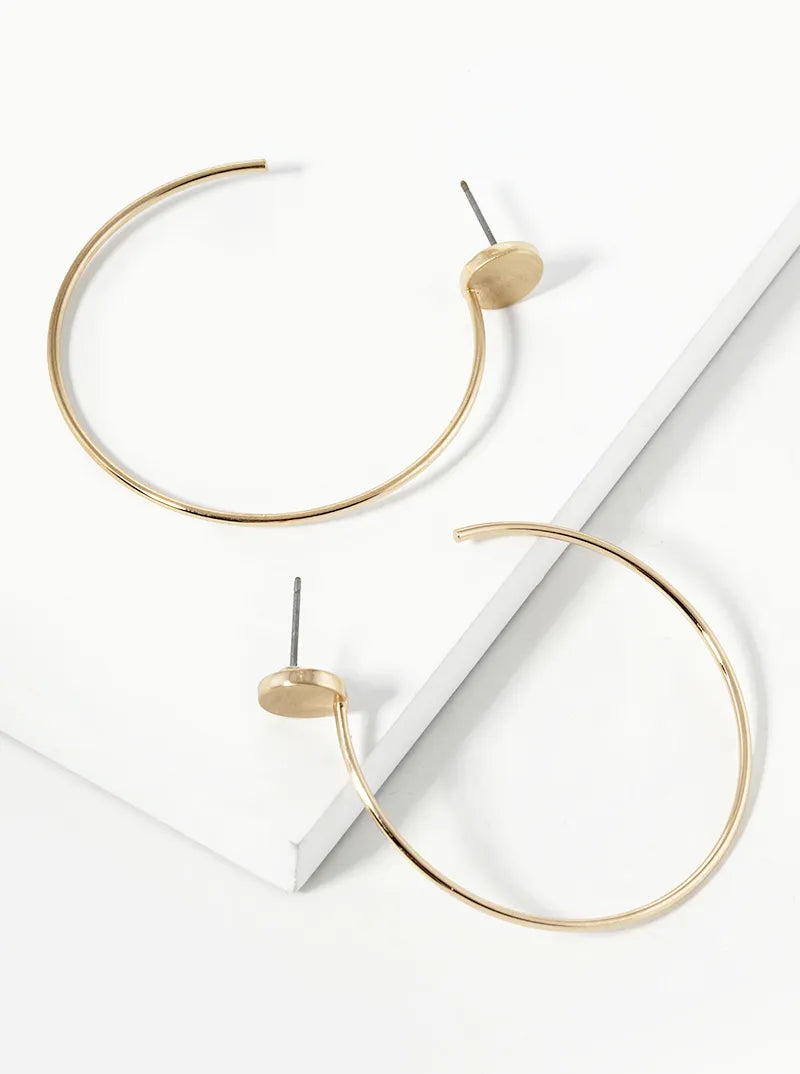 40mm Brass Hoop On Button Stud Earrings