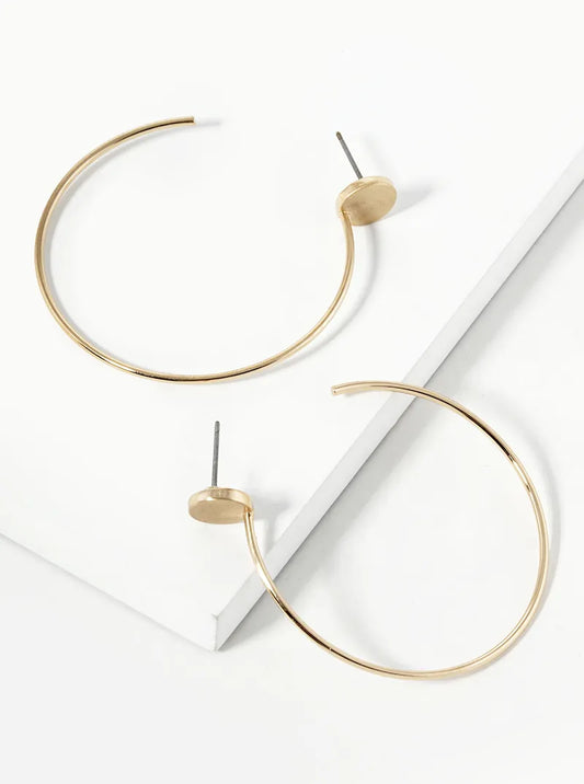 40mm Brass Hoop On Button Stud Earrings