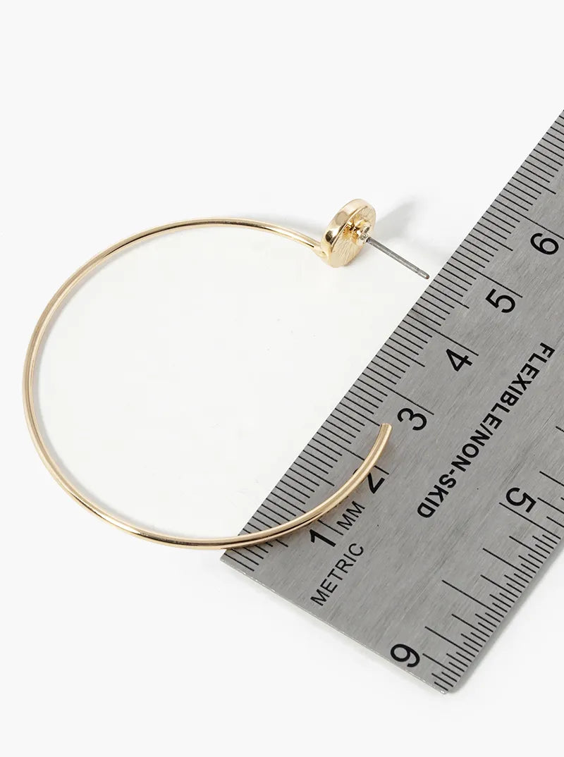 40mm Brass Hoop On Button Stud Earrings