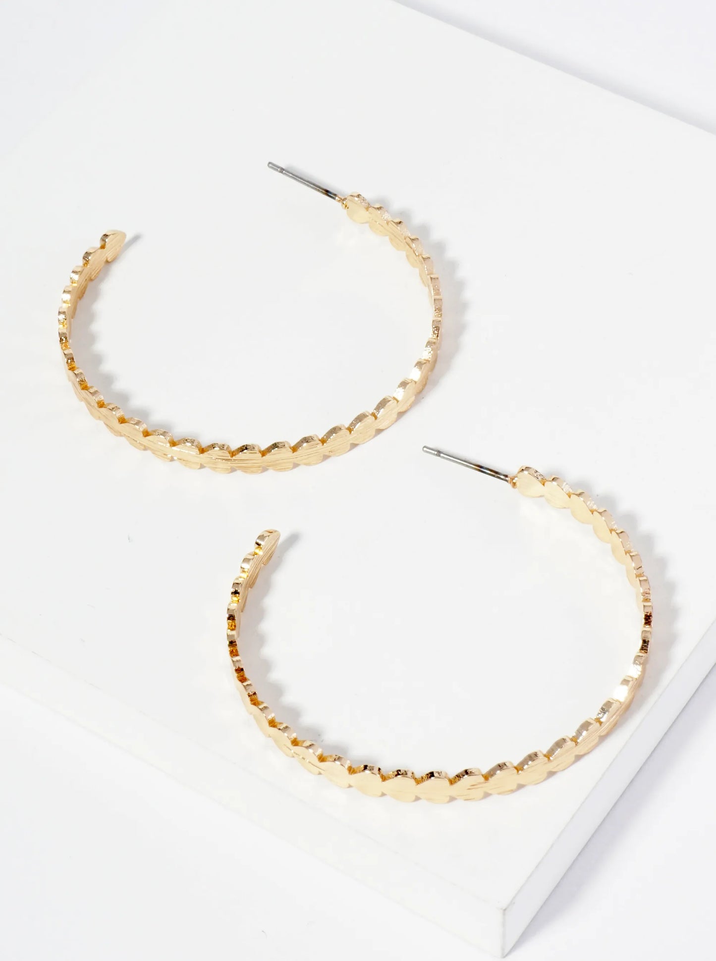 40mm Brushed Metal Lightweight Heart Hoop Earrings