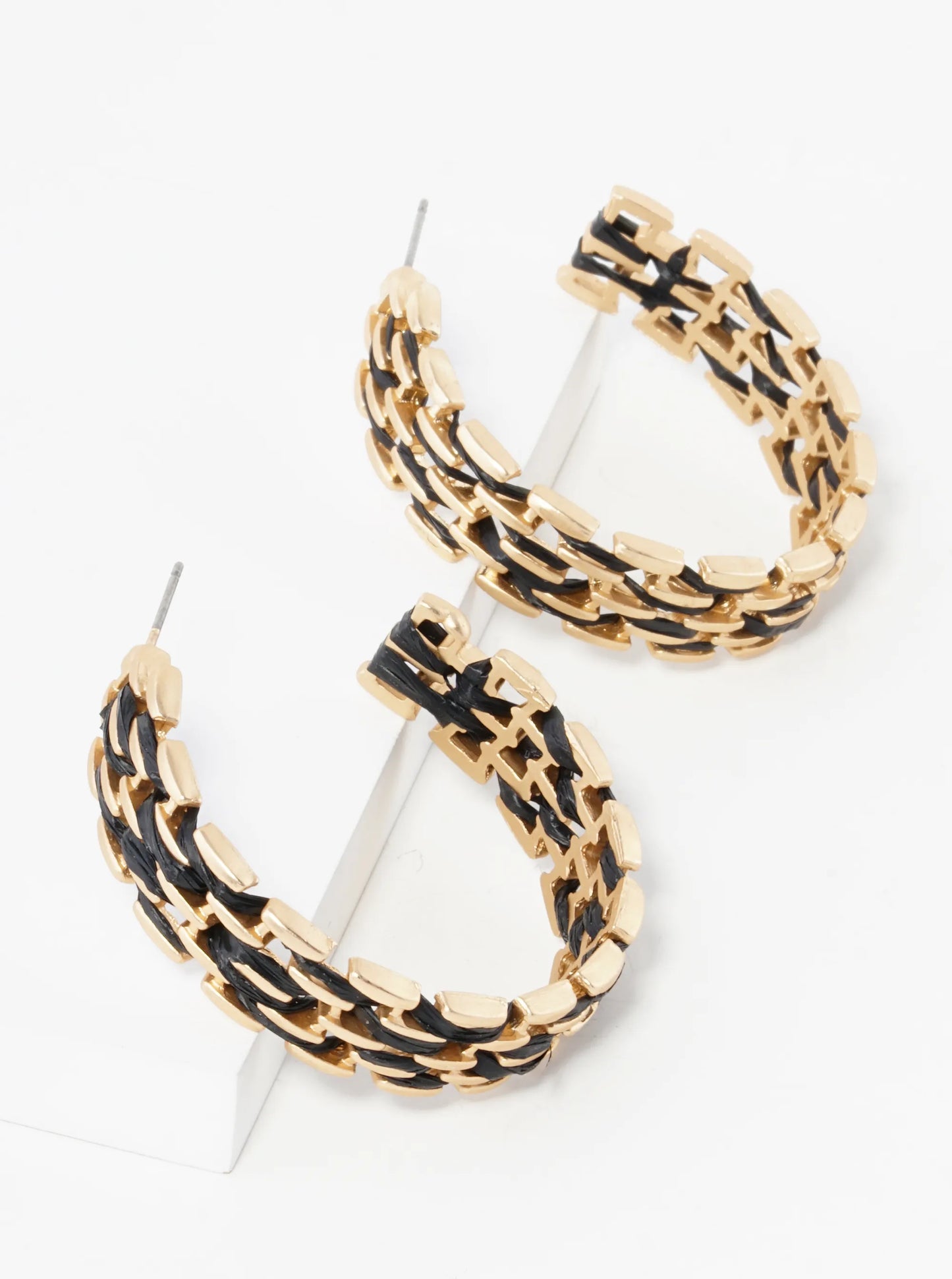 40mm Chain Shape Raffia Open Hoop Earrings