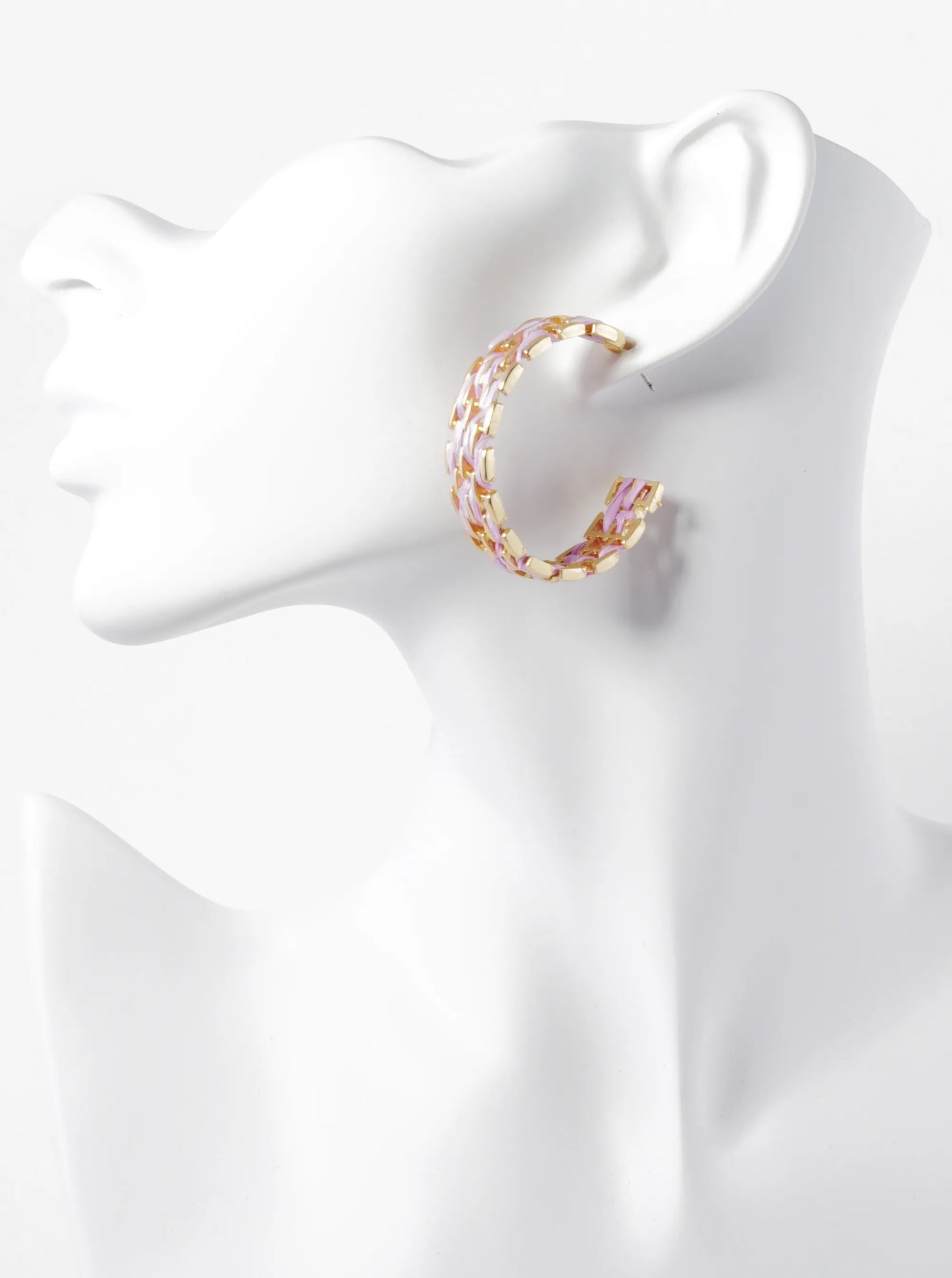 40mm Chain Shape Raffia Open Hoop Earrings