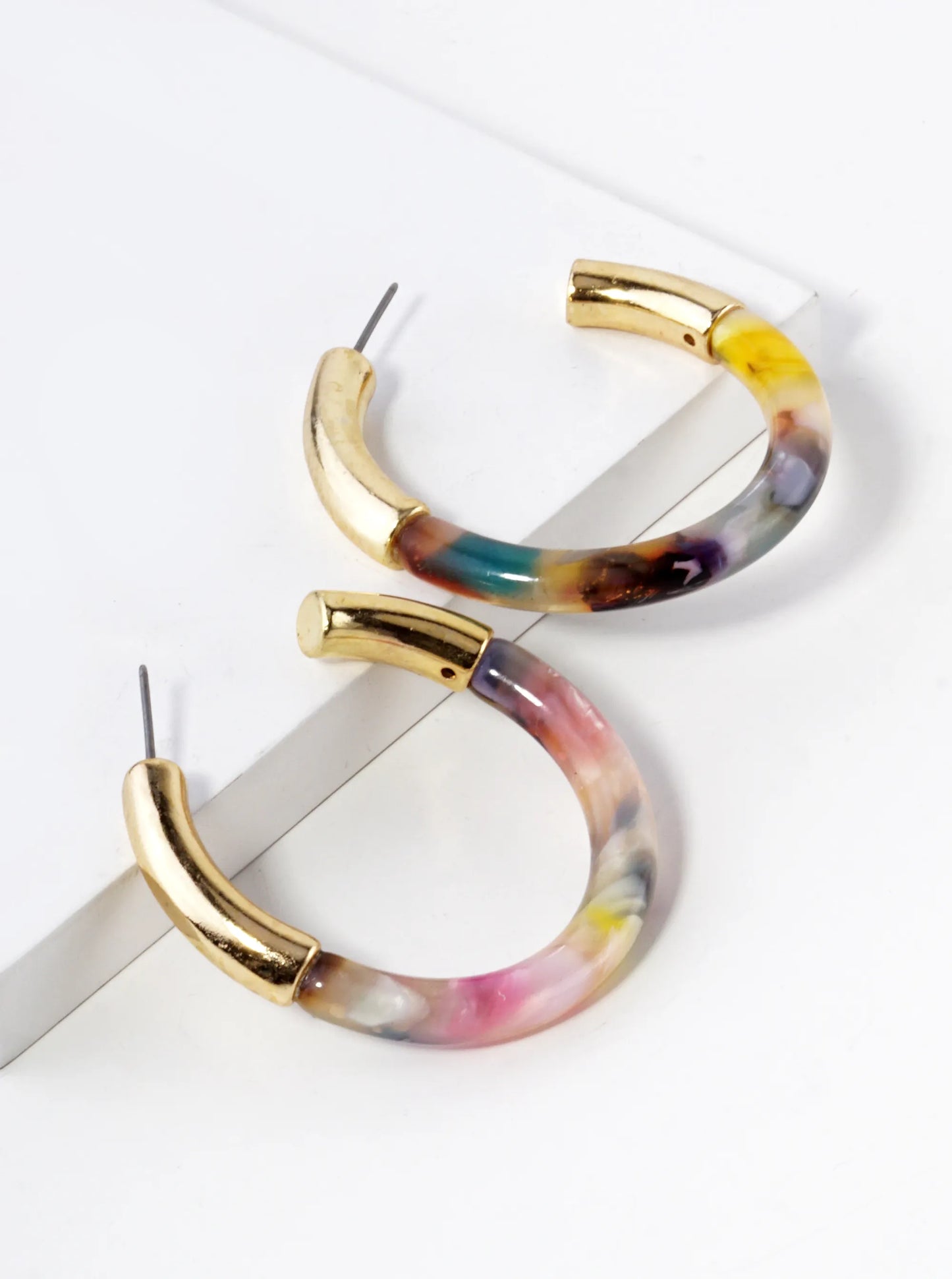 40mm Circular Acetate Hoop Earrings With Gold Accents