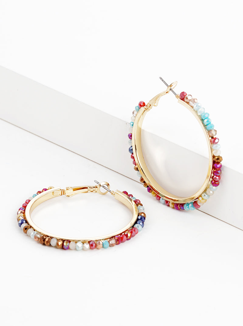 40mm Faceted Glass Beaded 40mm Leverback Hoop Earrings