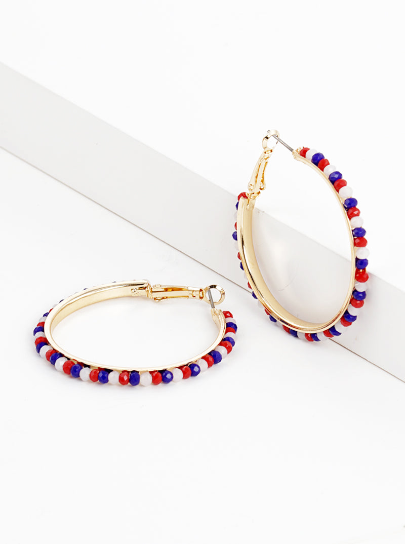 40mm Faceted Glass Beaded 40mm Leverback Hoop Earrings