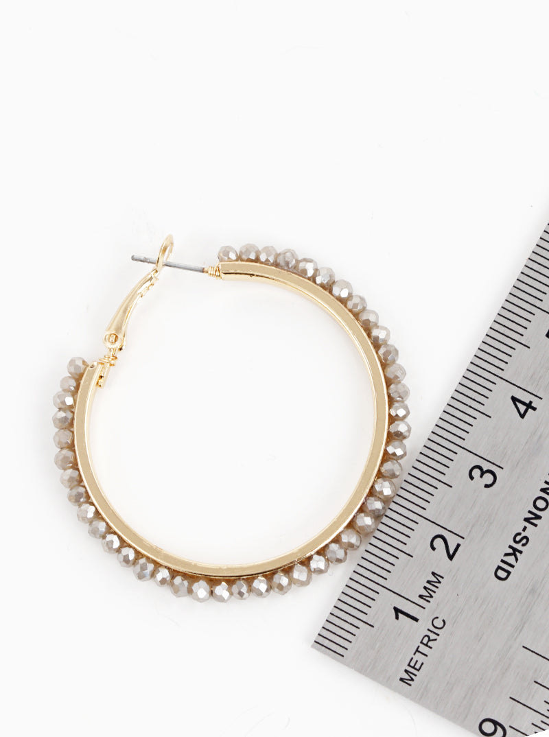40mm Faceted Glass Beaded 40mm Omega-Back Hoop Earrings