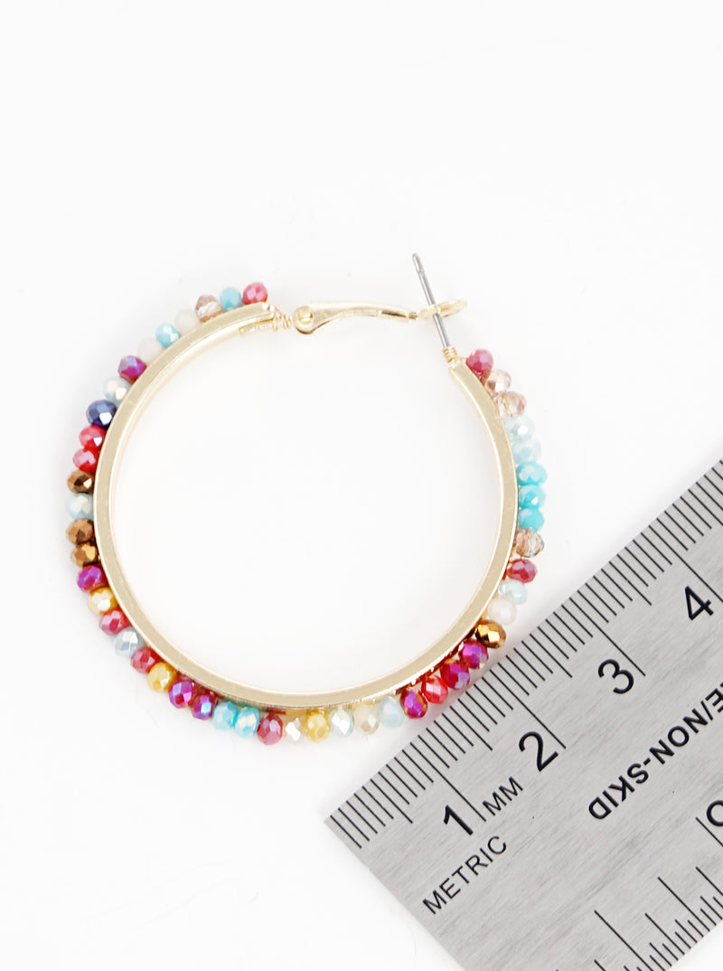 40mm Faceted Glass Beaded 40mm Omega-Back Hoop Earrings