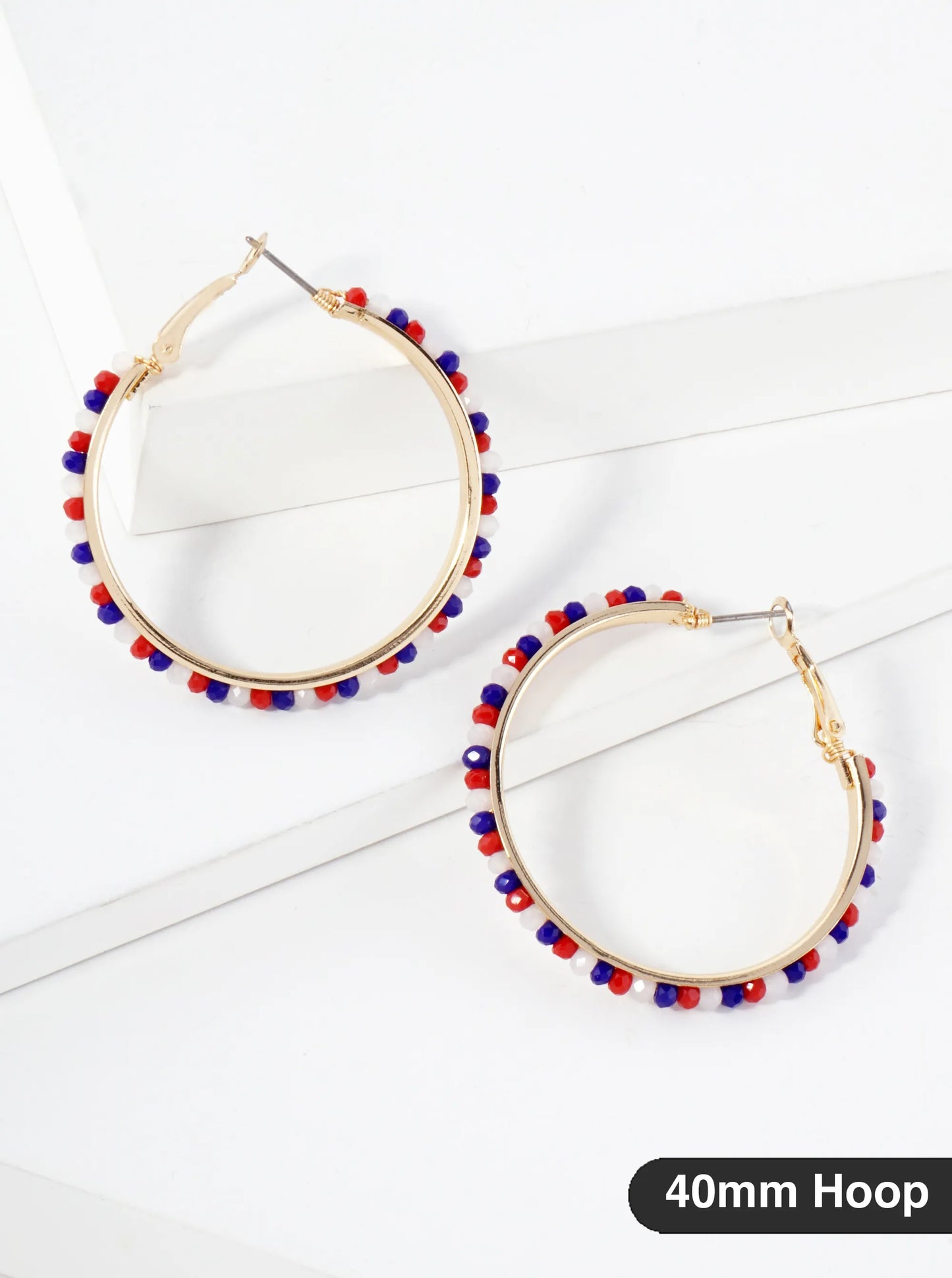 40mm Faceted Glass Beaded 40mm Omega-Back Hoop Earrings