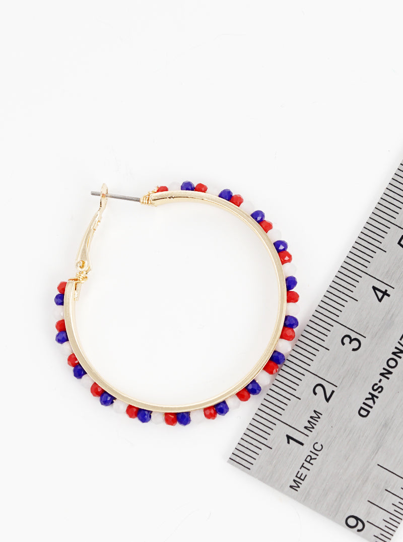 40mm Faceted Glass Beaded 40mm Omega-Back Hoop Earrings