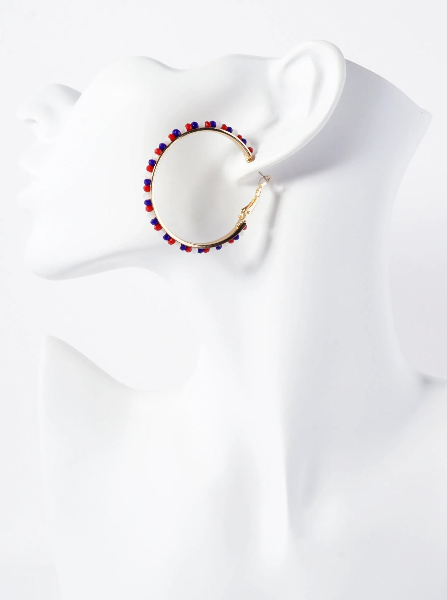 40mm Faceted Glass Beaded 40mm Omega-Back Hoop Earrings