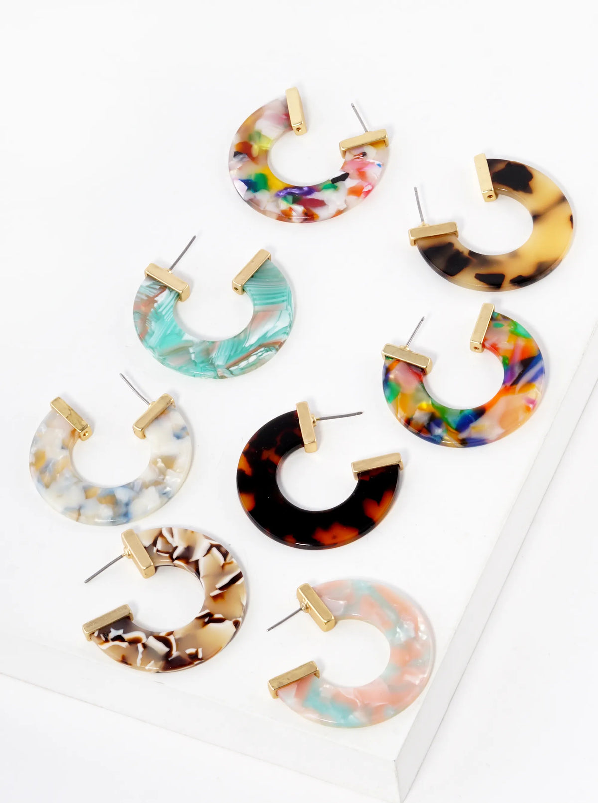 40mm Flat Acetate Color Hoop Earrings With Metal Accents