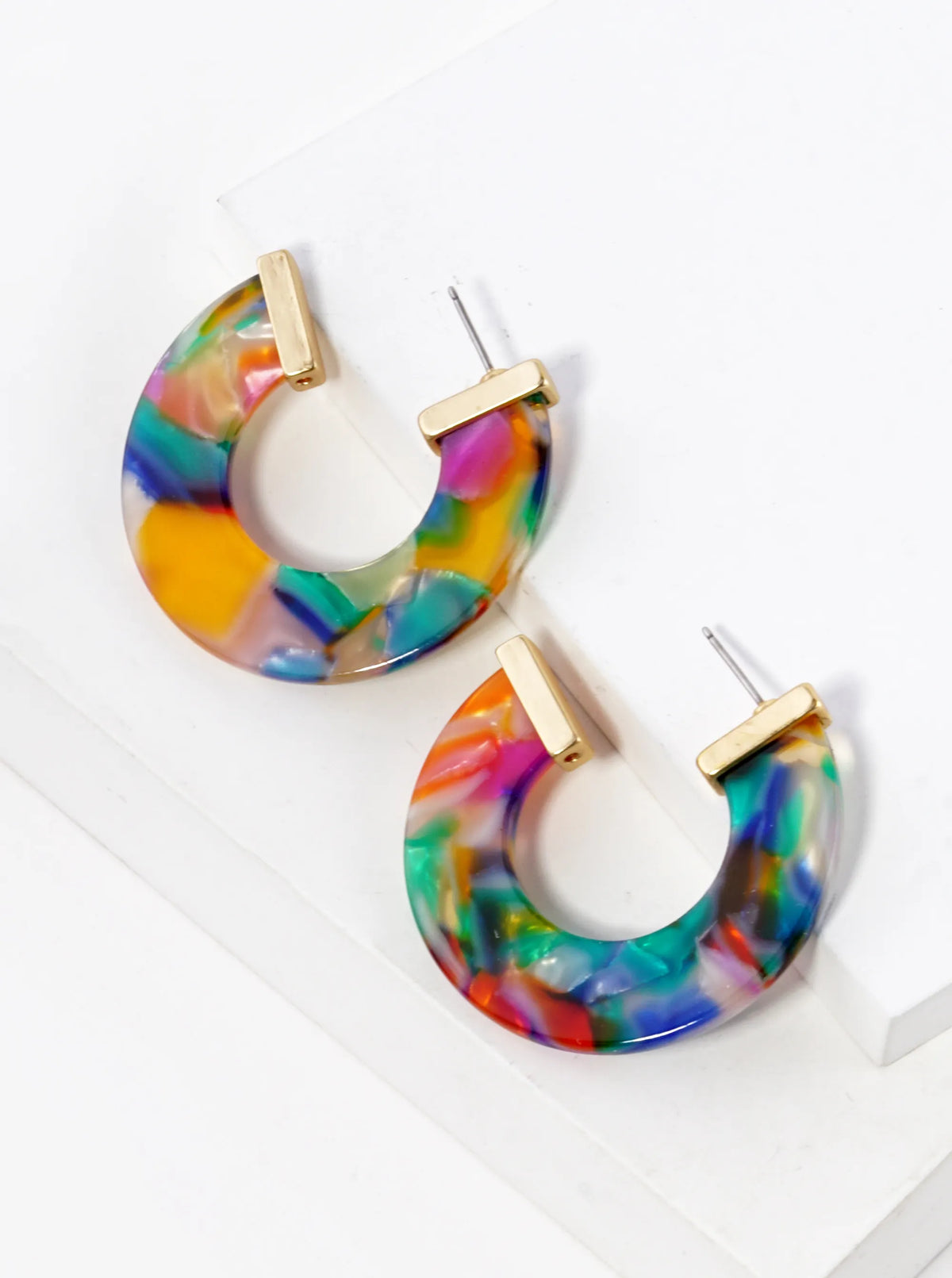 40mm Flat Acetate Color Hoop Earrings With Metal Accents