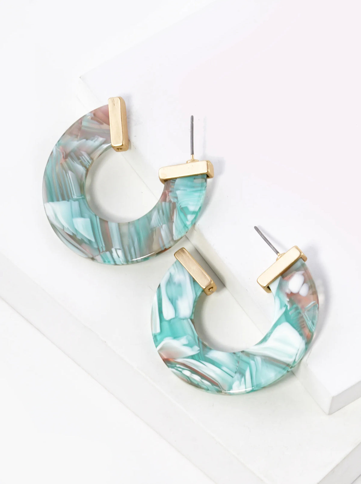 40mm Flat Acetate Color Hoop Earrings With Metal Accents